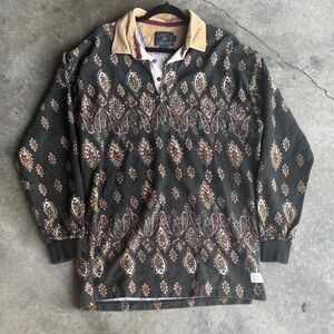 Vintage CHAPS Ralph Lauren Forest Green Paisley Long Sleeve Polo Shirt, XL